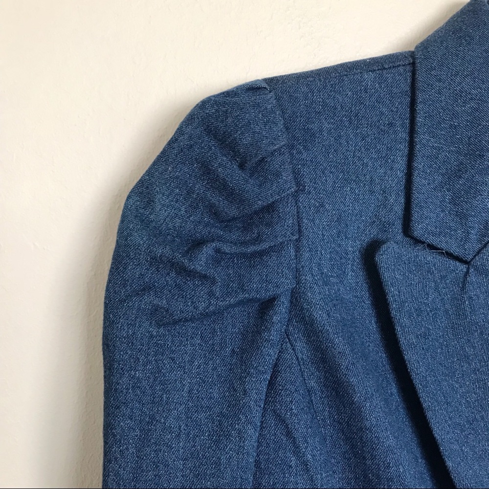 500 Maison Cinqcent Denim Puff Sleeve Blazer Jacket Size Medium NWOT Cropped - Picture 4 of 12
